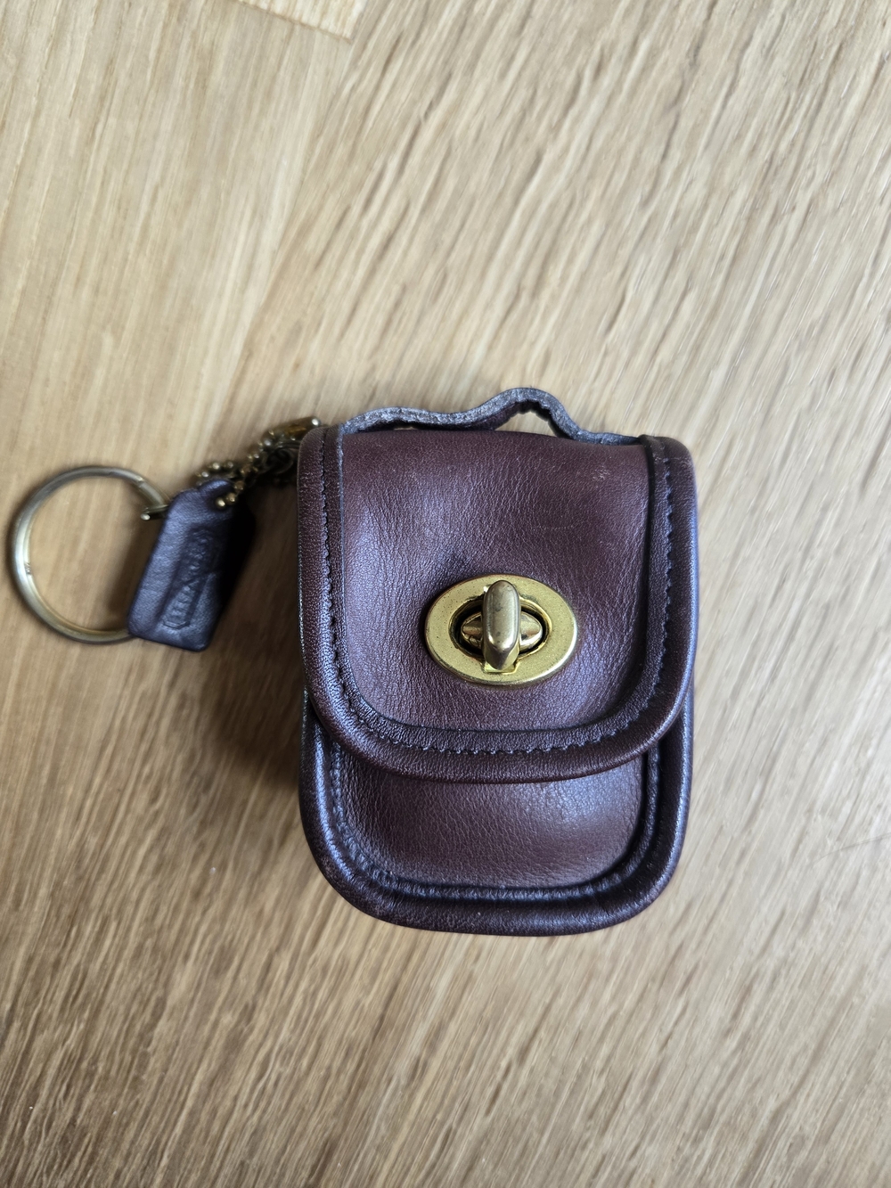 Coach Brown Leather Key & Card Holder with Gold Turn-Lock
